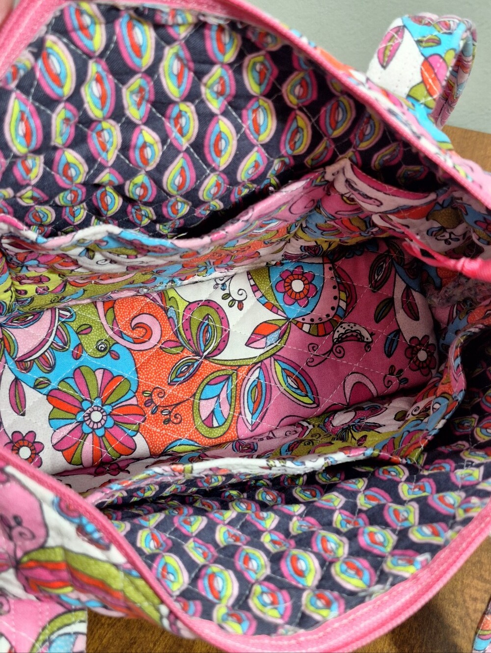 Handmade Quilted Cotton Tote Bag Purse 12X9 In Paisley Floral Pink Blue Pockets - Picture 11 of 16